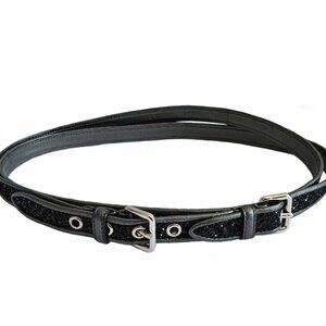 MIU MIU BLACK GLITTER DOUBLE TOUR THIN LEATHER BELT (80)